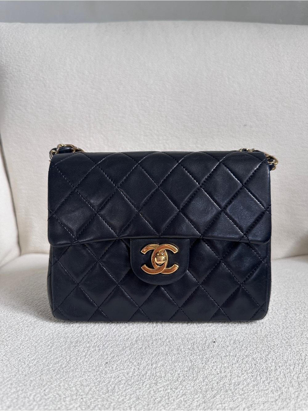 Vintage CHANEL Black Quilted Crossbody Bag with Gold CC Turnlock